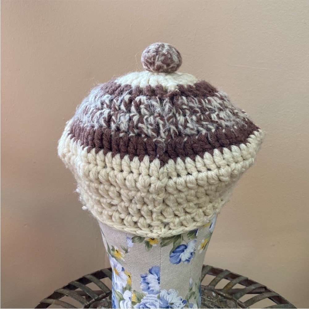 VTG Handmade Handknit Knitted Crochet Beret Pom - Picture 5 of 8
